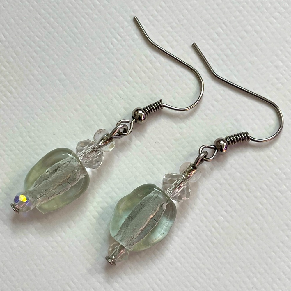 Handcrafted Glass Lampwork Bead Earrings | Clear And AB Glass Handmade Earrings
